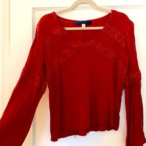 Blue Rain Burnt Orange Long Sleeve Top, Size Small
